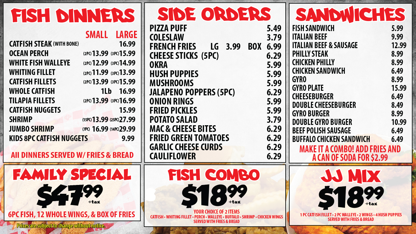 Menu Big JJ Fish Chicken